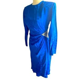 Beautiful Argenti Petites Vintage Cobalt Blue 100% Silk Dress Size 4